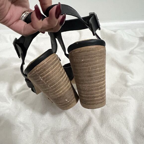 Steve Madden Melle Studded Sandals Size 6 Black Block Heel Leather Strappy Party - Picture 6 of 7